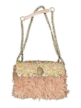 Kurt Geiger London Medium Sequin & Pink Feather Kensington magnetic snap closure